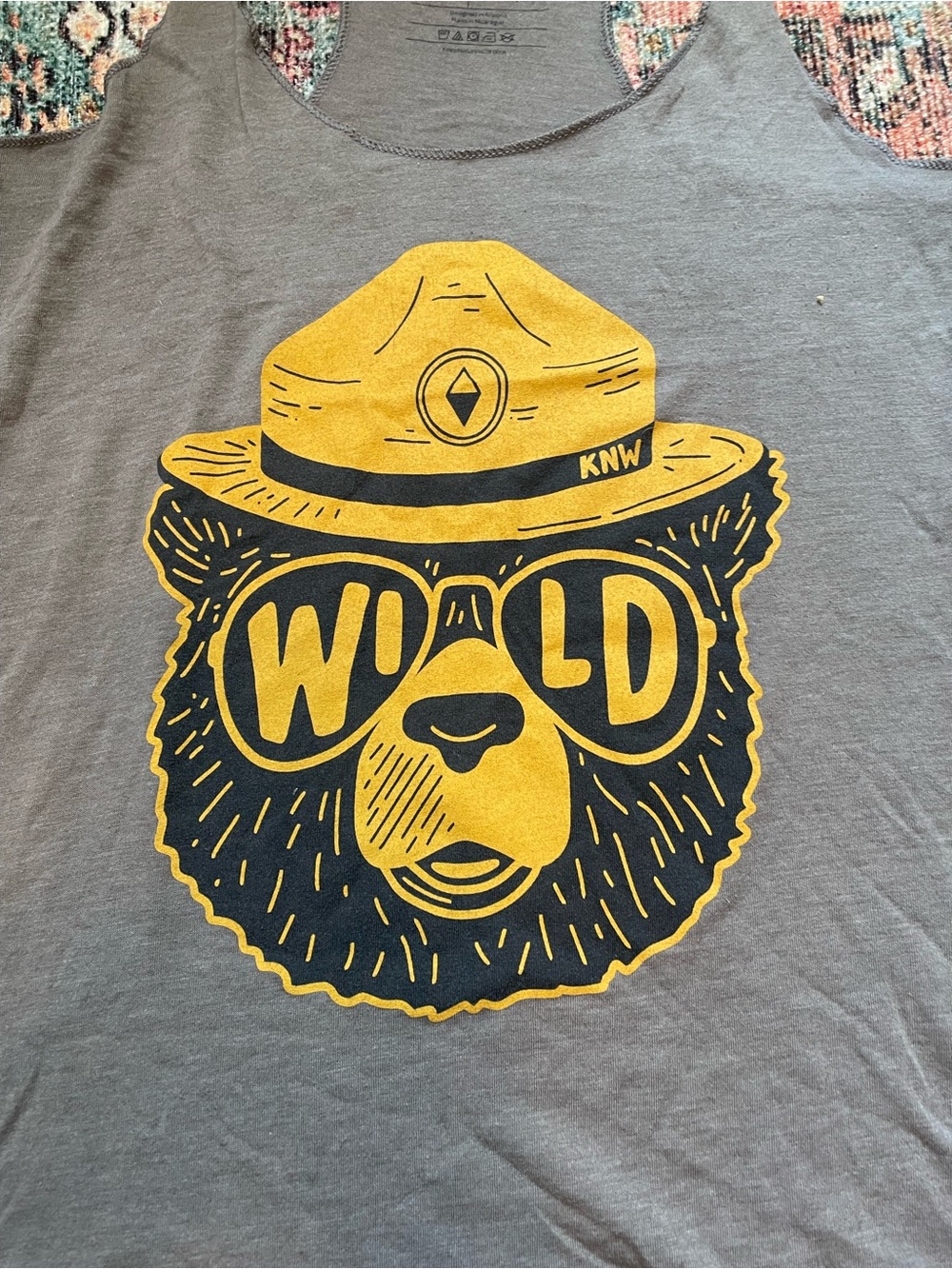 Keep Nature Wild Women's Brown Graphic Tank Top with Yellow Bear Print - Picture 5 of 10